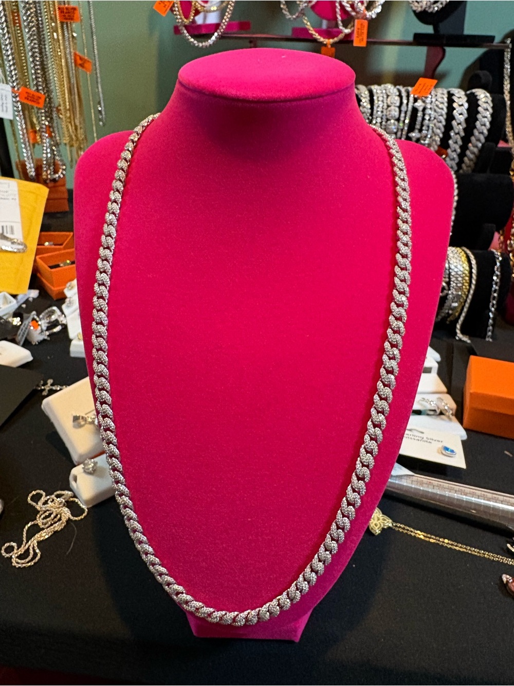 22” iced out Miami Cuban. Solid .925 sterling silver and Moissanite.